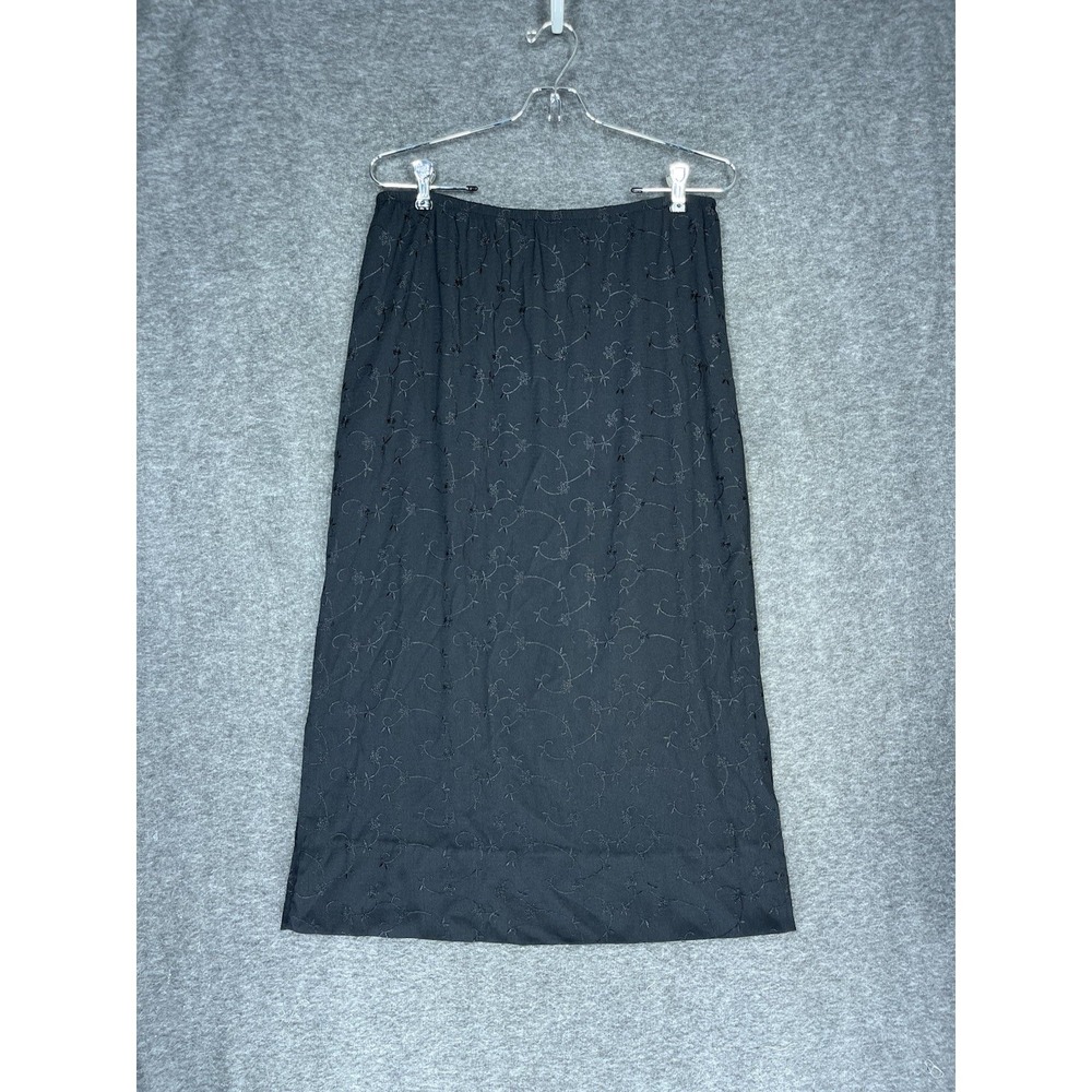 Vintage Kathie Lee Maxi Skirt Sz L Black Floral Embroidered Fairy Whimsigoth 90s